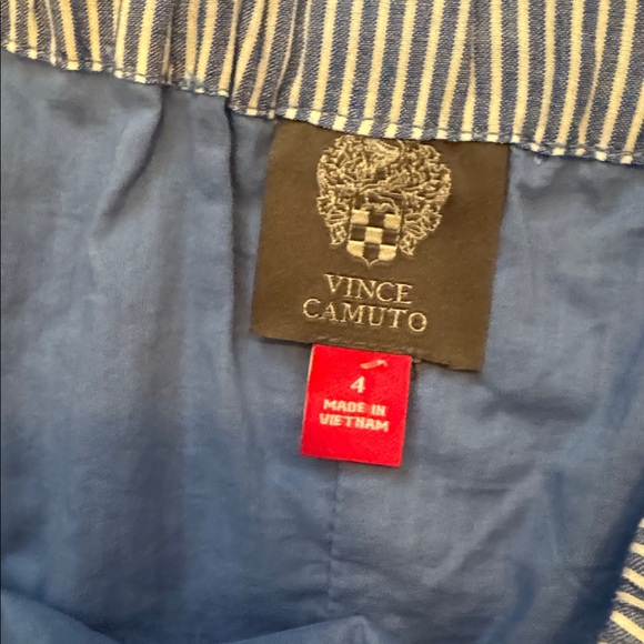 Vince Camuto Blue Striped Embroidered Off Shoulder Dress | Size 4 - Picture 3 of 4